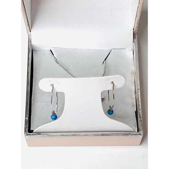 Silver 925 Simulated Fire Opal Snowflake 20" Necklace + Drop Earring Set Jewelry - Picture 14 of 15